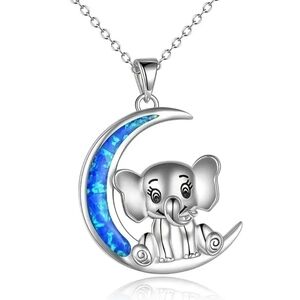 New cute girls elephant and moon necklace
